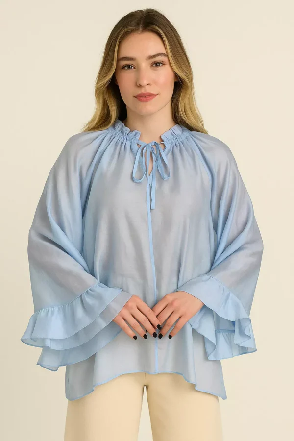 Top elegante con frange e fodera in 100% seta – perfetto per eventi glamour - BLUE